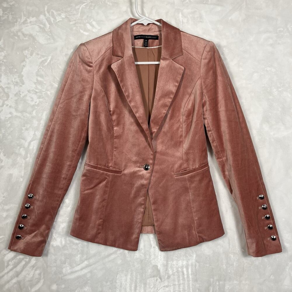 00 White House Black Market Jacket Pink Velvet Dusty Rose Blazer 5 Button Cuff